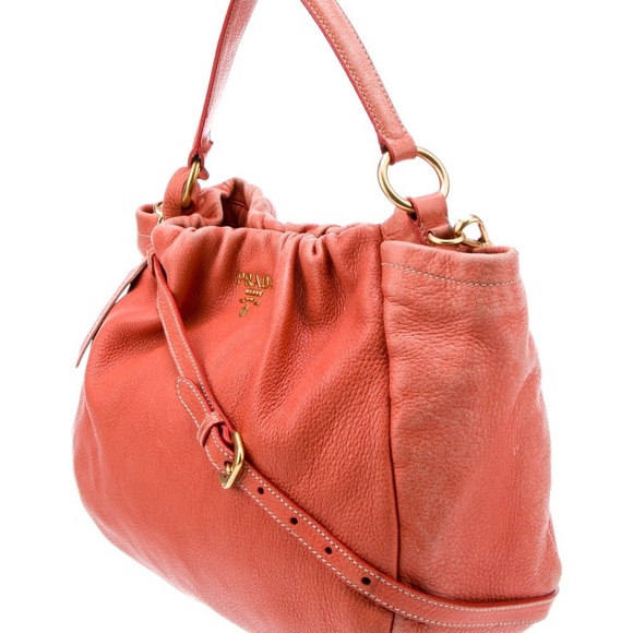 PRADA Cervo Pleat Bag Hobo Orange Deerskin Women’s Crossbody Designer Purse - Picture 16 of 16